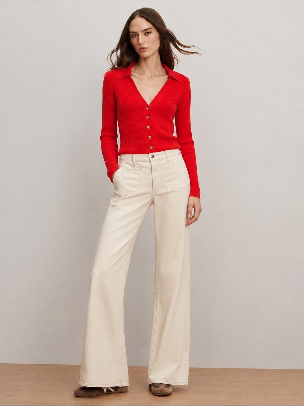 Veronica Beard Lazana Cashmere Ribbed Polo
Cardigan Sweater Red Size Small